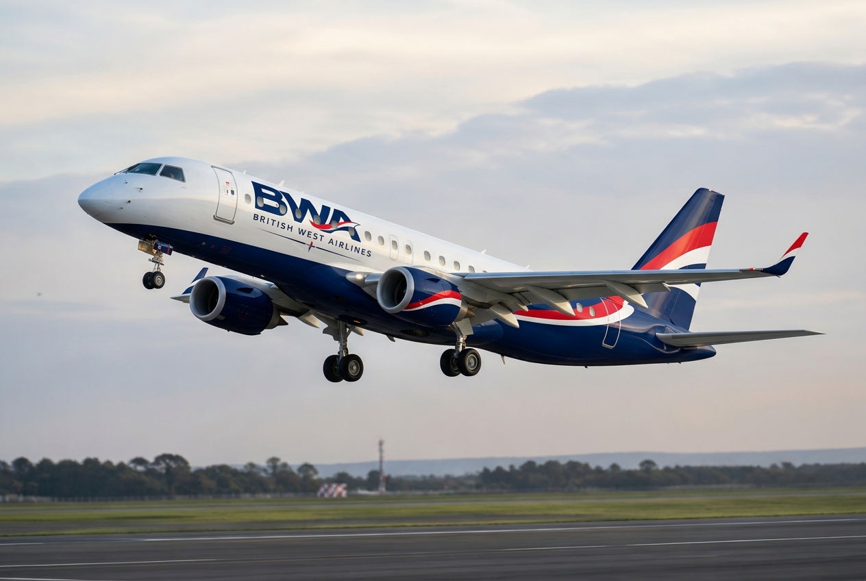 Concept illustration of a Embraer E190 in proposed British West Airlines livery